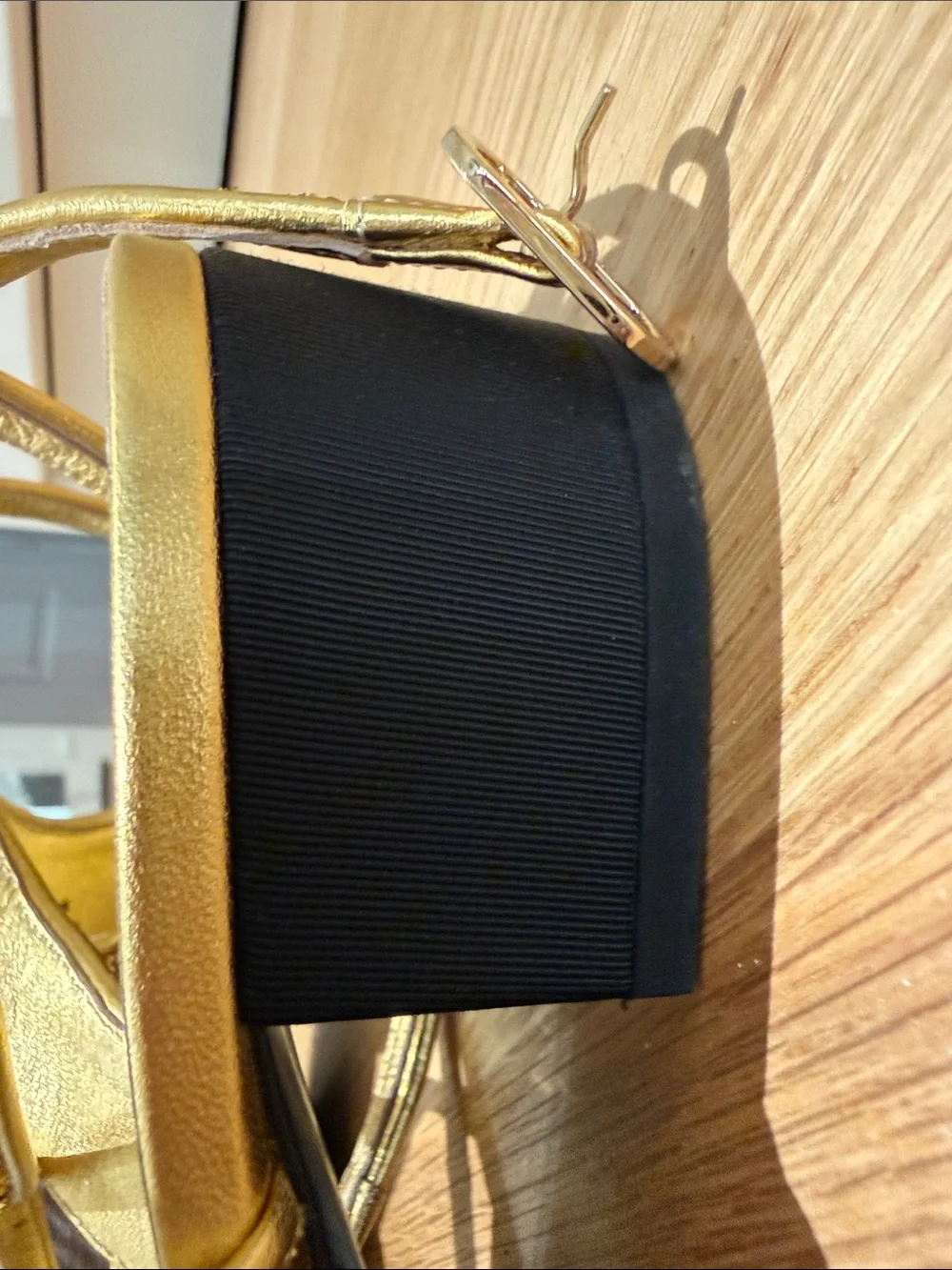CHANEL Gold Glitter Slingback Mules with Black Cap Toe